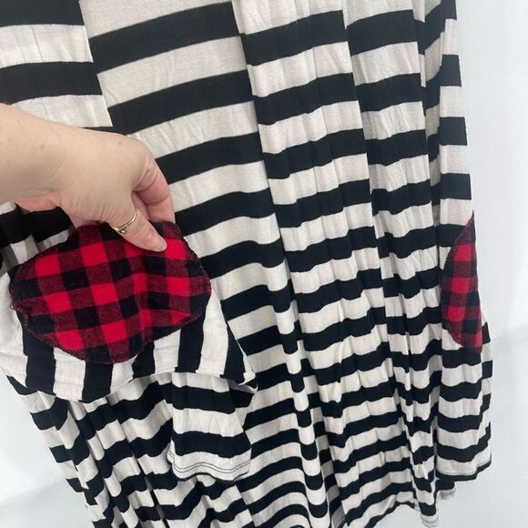 12PM by Mon Ami Women's Cardigan Sweater Striped Plaid Elbow Black White Large - Picture 3 of 7